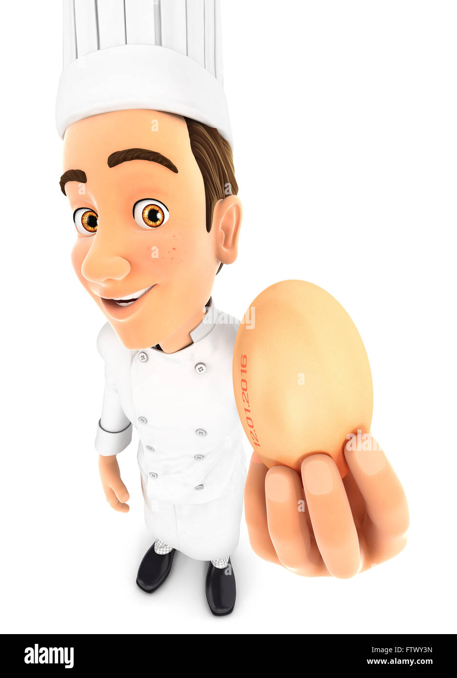 Tête 3D chef holding un oeuf, isolé sur fond blanc Banque D'Images