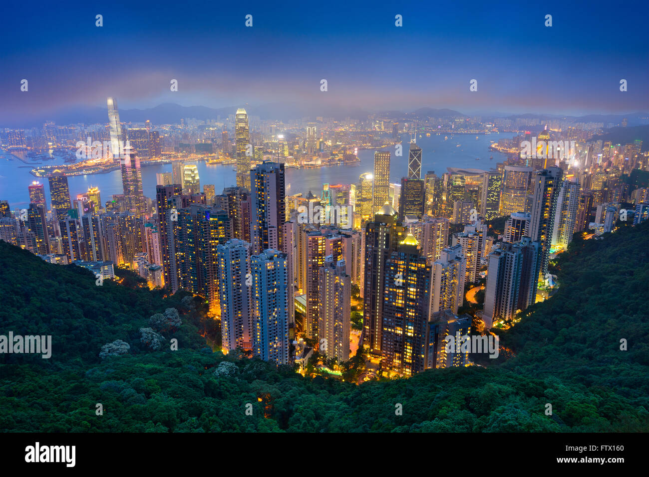 Hong Kong, Chine skyline du pic. Banque D'Images