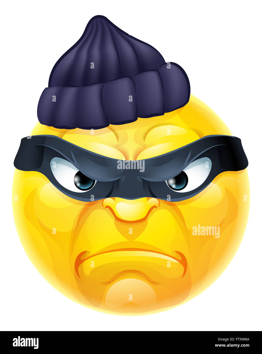 Un dessin animé ou voleur cambrioleur emoji émoticône caractère criminel au masque et Beanie Hat Banque D'Images