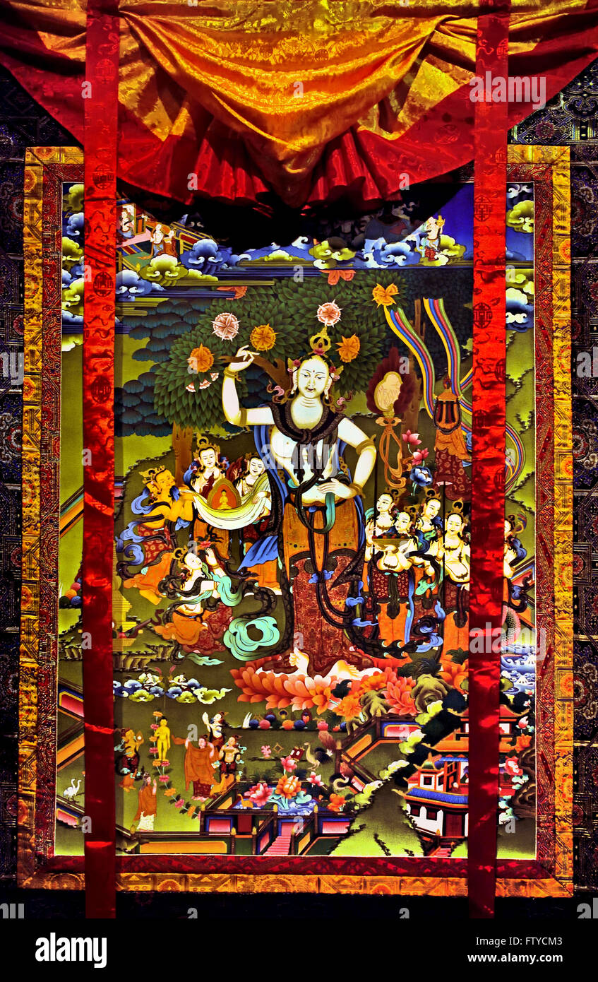 La naissance du Bouddha ( Central ce Thangka tibétain mère de Bouddha ) 2015 Raj Bahadur Lama Katmandou Népal Tibet Banque D'Images