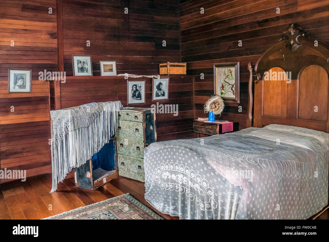 Chambre à coucher du poète Robert Louis Stevenson à la Villa Vailama son ancienne maison, l'île d'Upolu, dans l'ouest de Samoa Banque D'Images