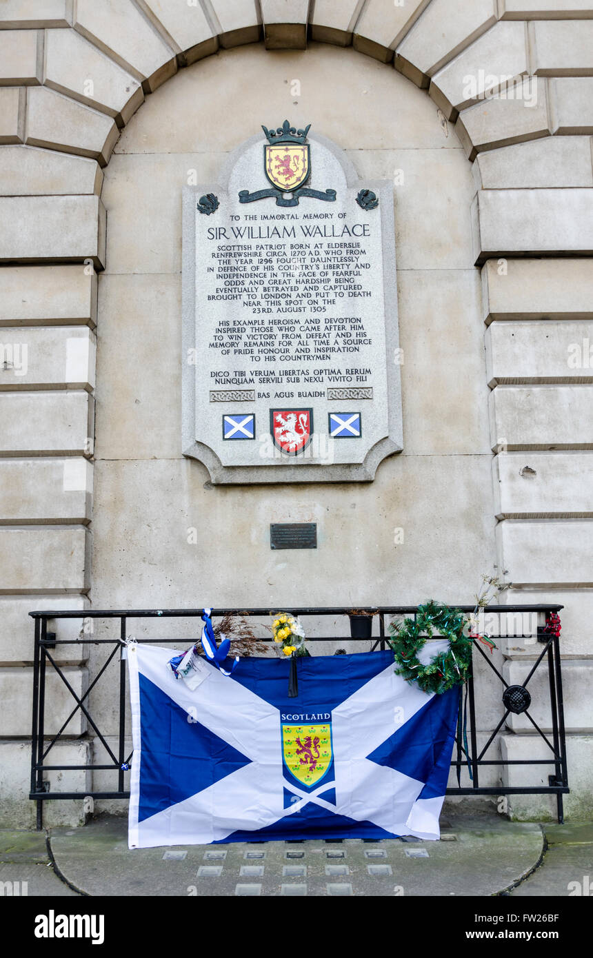 William Wallace Memorial près de l'emplacement de son exécution en 1305. Smithfield, Londres, UK Banque D'Images