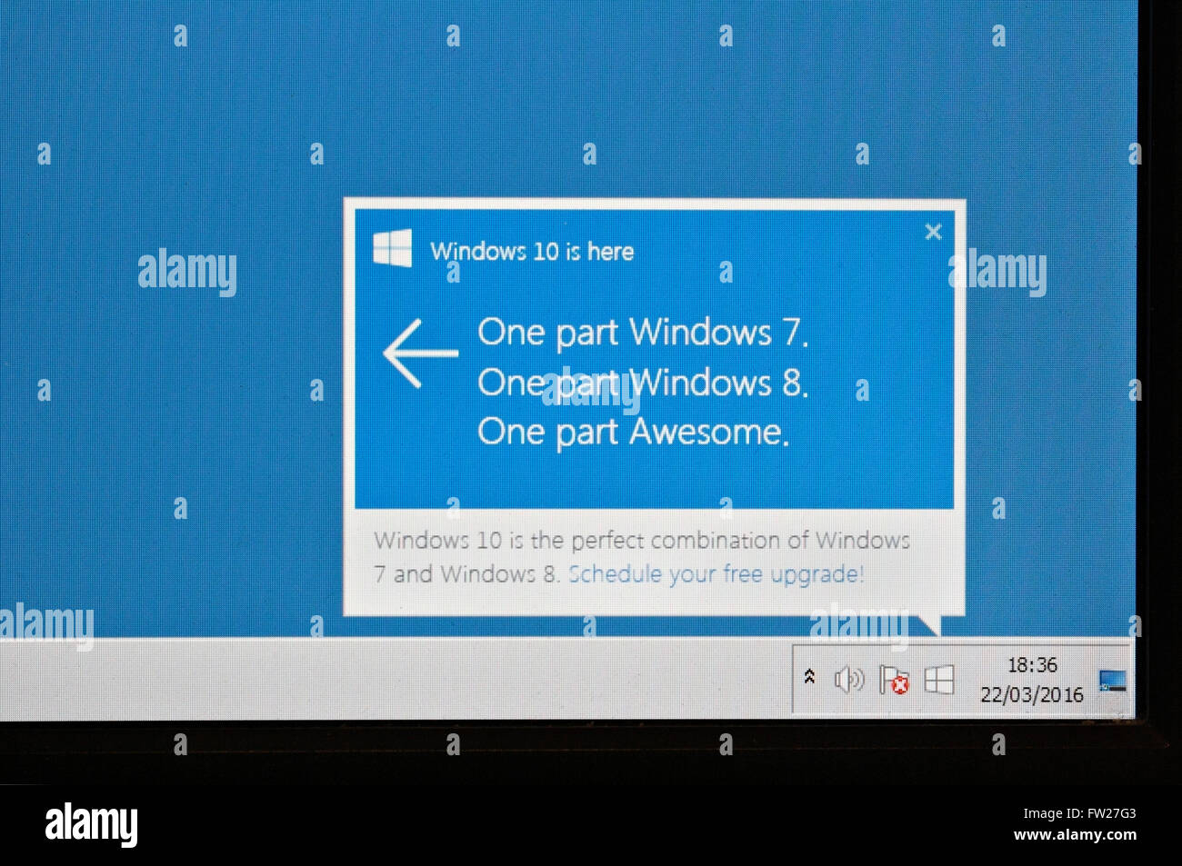 Avis de mise à niveau Microsoft Windows 10 sur l'écran de l'ordinateur Banque D'Images
