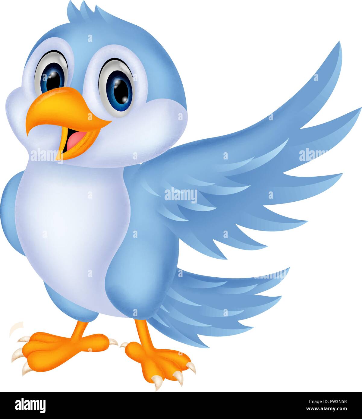 Cute cartoon blue bird waving Illustration de Vecteur