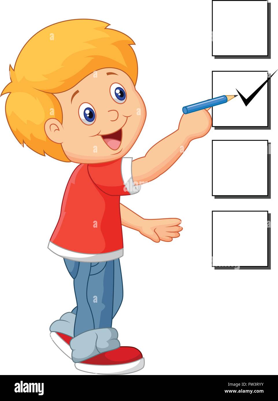 Cartoon boy avec liste de vérification Illustration de Vecteur