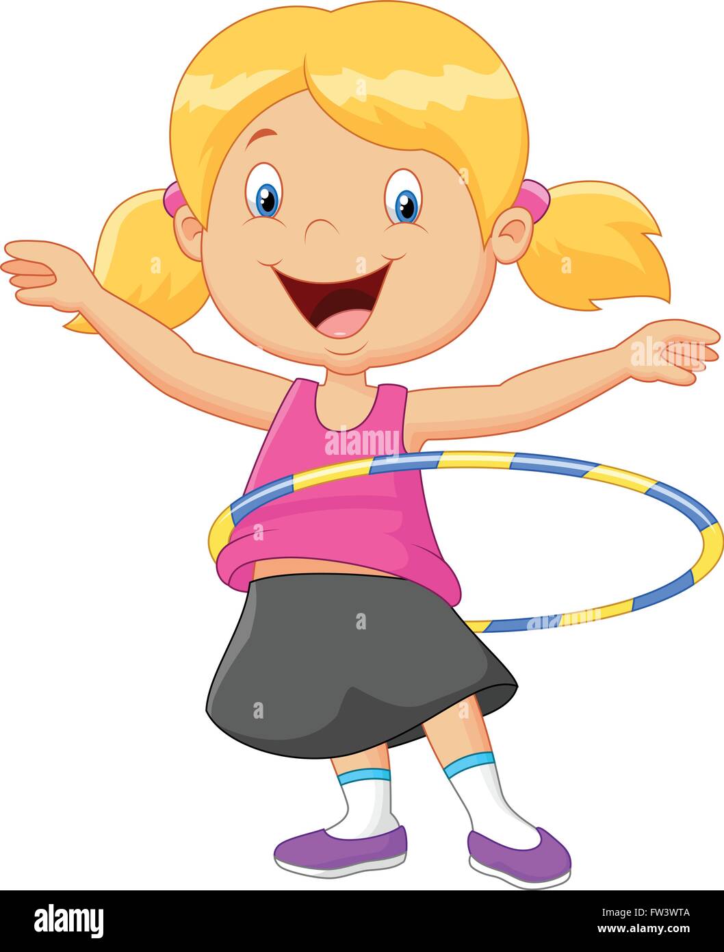 Cute girl twirling hula hoop Illustration de Vecteur