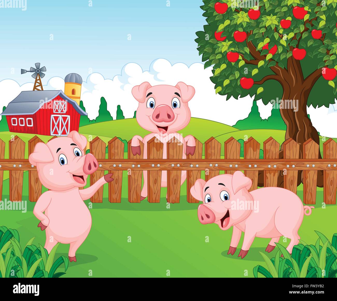 Cartoon adorable bébé cochon sur la ferme Illustration de Vecteur
