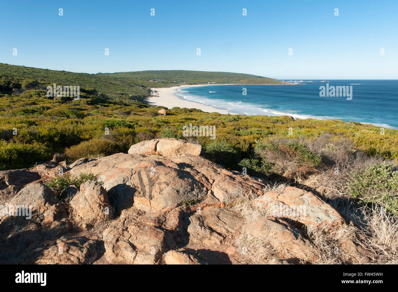 Vue depuis le rocher de torpilles Lookout, plage de Yallingup Road, South West Busselton, Australie de l'Ouest , Banque D'Images