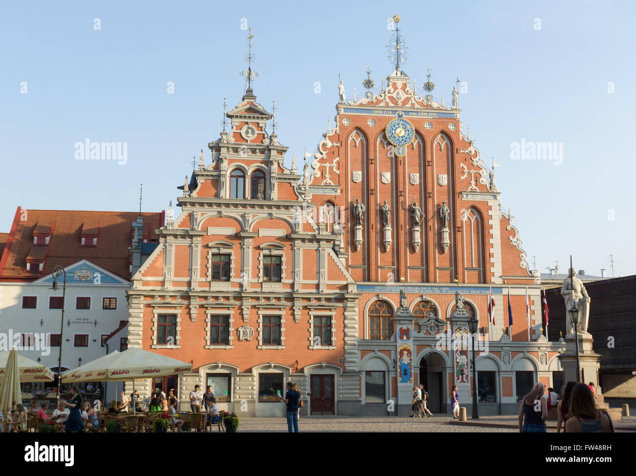 Riga, Lettonie - Août 05, 2015 : La Chambre des points noirs a été gravement endommagé lors du bombardement en 1941. Banque D'Images