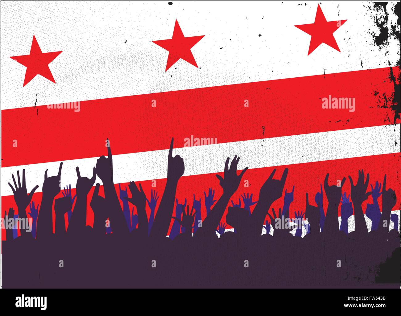 Public visé professionnels réaction avec Washington DC flag background Illustration de Vecteur