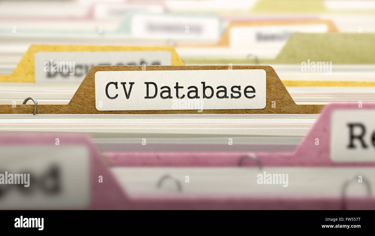 Concept de base de données CV Fichier sur l'étiquette. Banque D'Images