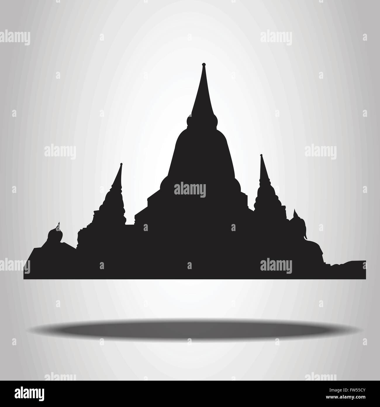 Temple thaïlandais silhouettes sur le fond blanc Illustration de Vecteur
