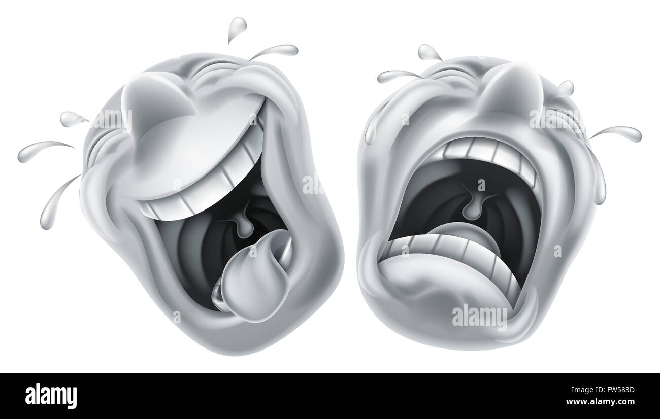 Les masques de la comédie et la tragédie du théâtre face à l'un rire et celui qui crie Banque D'Images