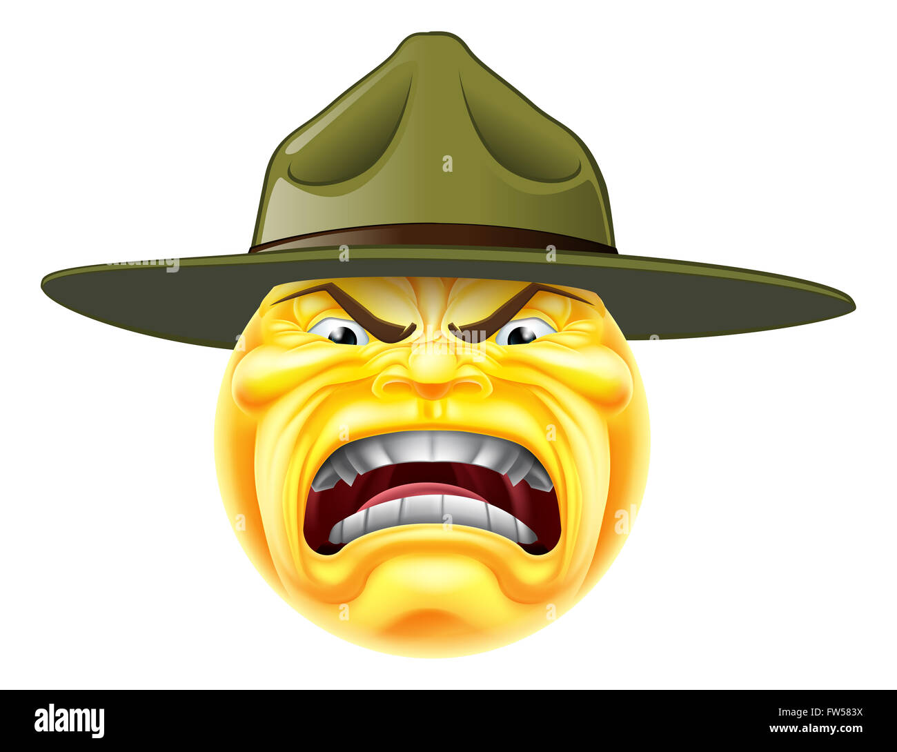 Un dessin animé en colère contre l'armée d'émoticônes emoji sergent crier boot camp Banque D'Images