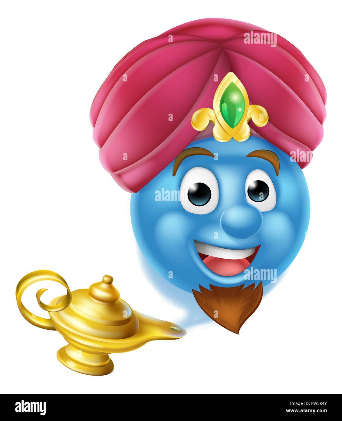 Un dessin animé émoticônes ou genie emoji comme dans l'histoire d'Aladin qui sort d'une lampe magique Banque D'Images