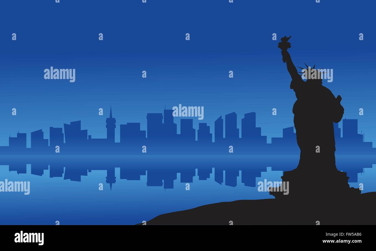 Silhouette of statue liberty à partir de la mer Illustration de Vecteur