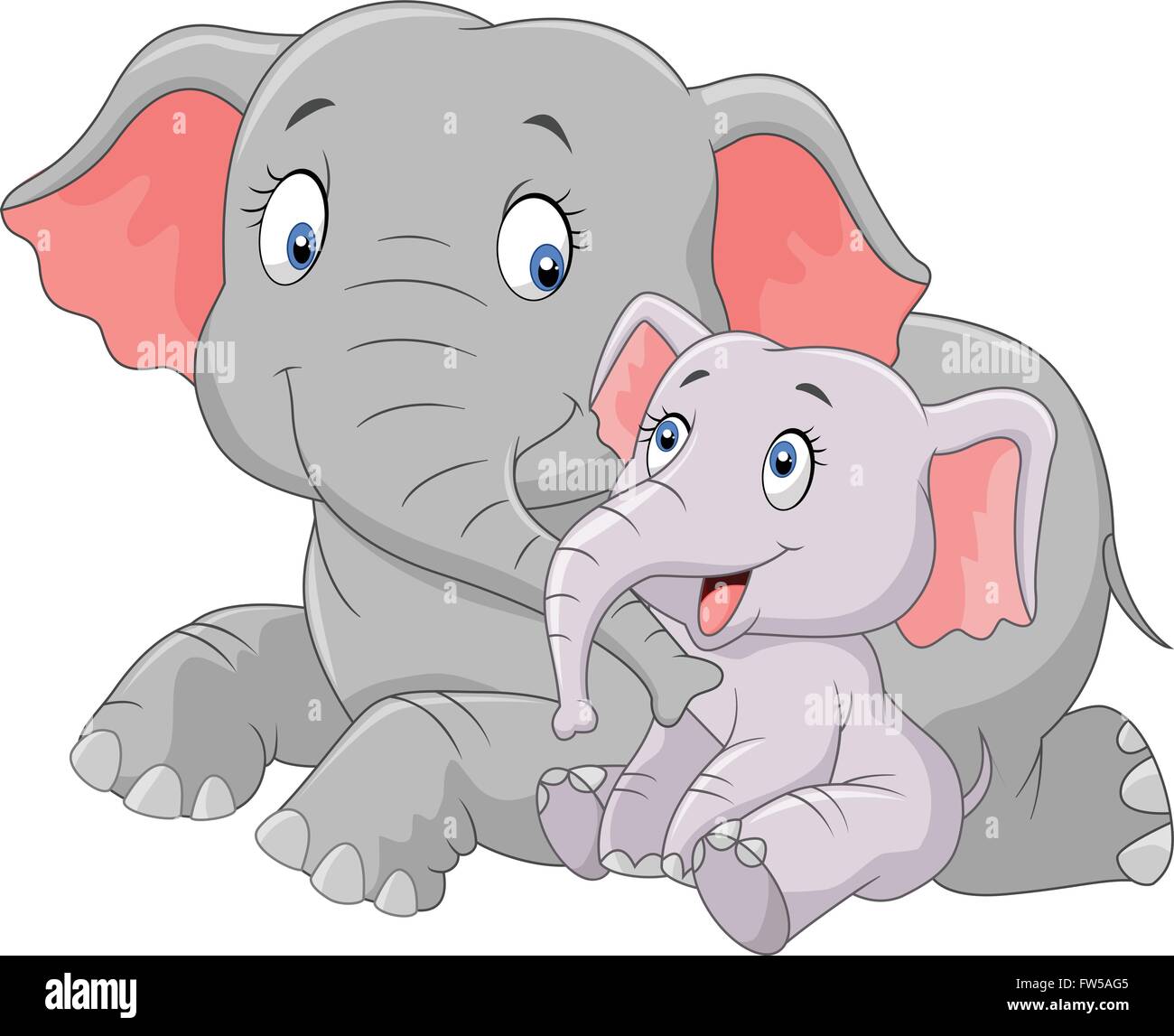 Cute Cartoon Mère et bébé éléphant Illustration de Vecteur