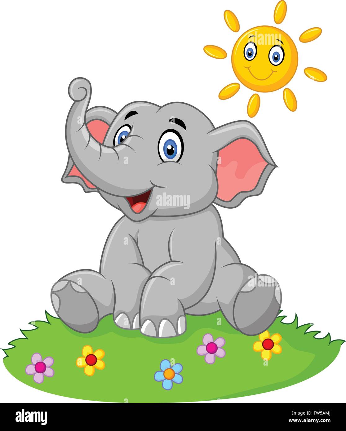 Éléphant mignon assis dans la jungle sur l'heure d'été Illustration de Vecteur