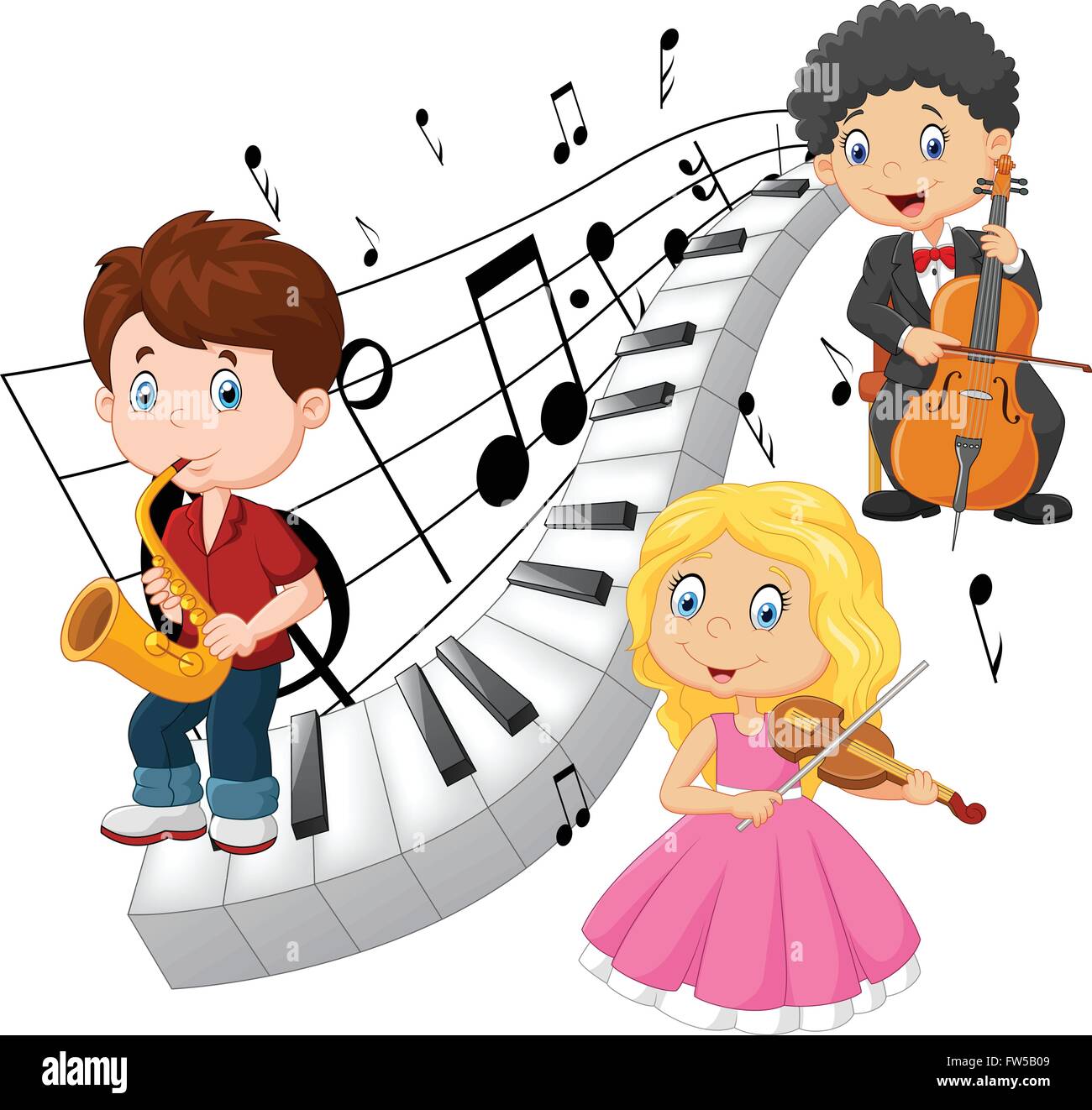 Peu d'enfants qui jouent de la musique avec ton piano contexte Illustration de Vecteur