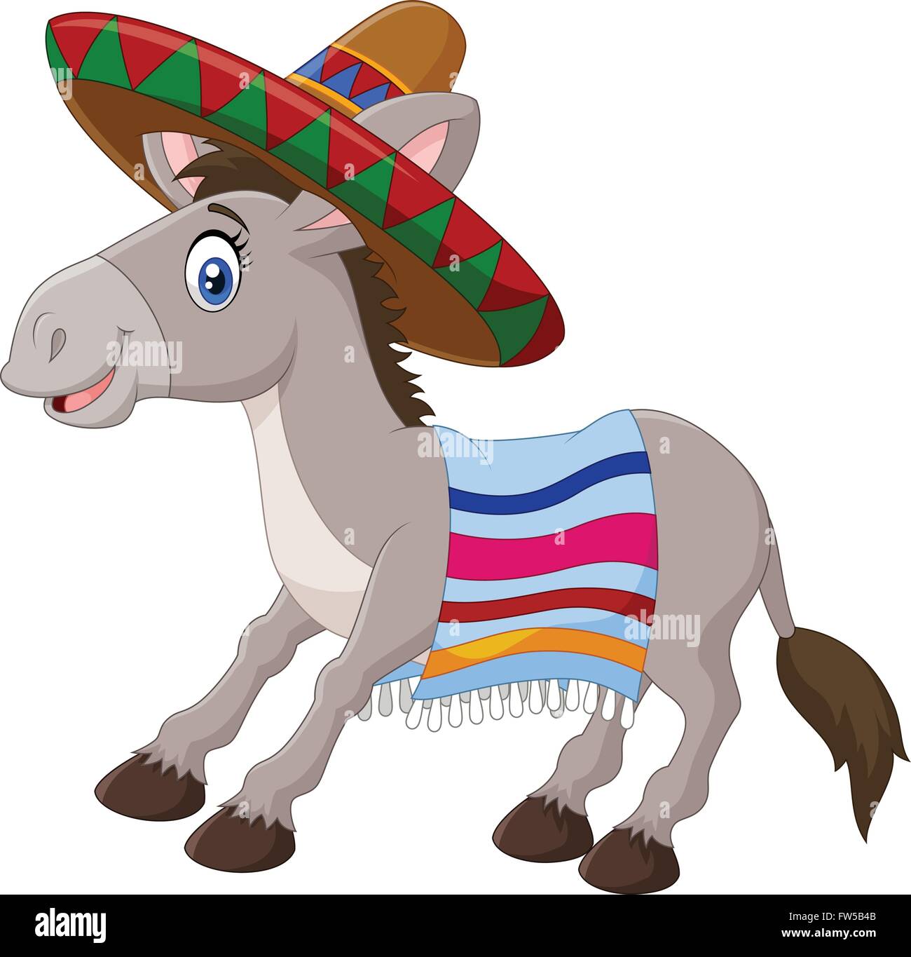 Âne coiffé d'un sombrero mexicain et d'une couverture colorée. isolé sur fond blanc Illustration de Vecteur