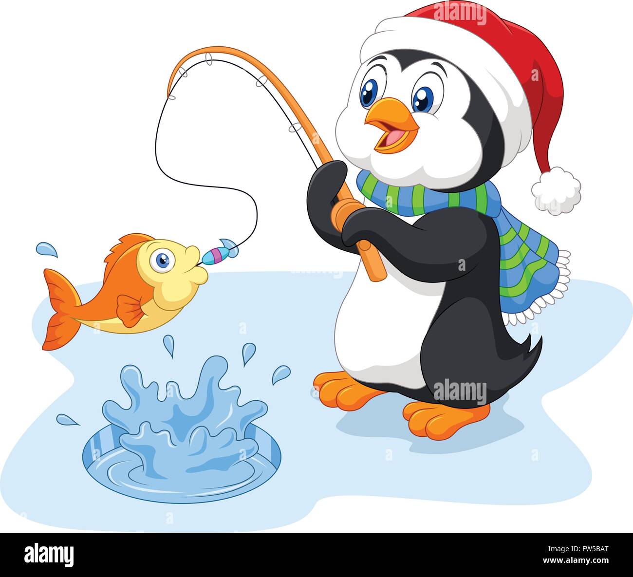 Funny Cartoon pêche penguin Illustration de Vecteur