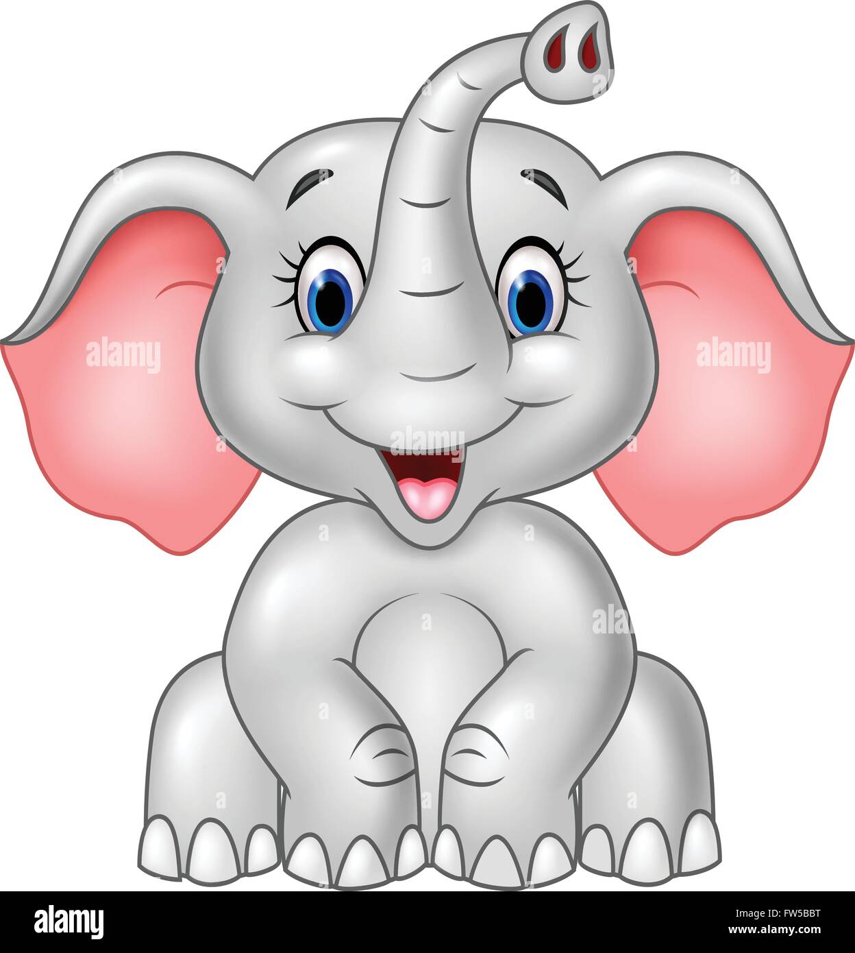 Cartoon cute baby elephant isolé sur fond blanc Illustration de Vecteur