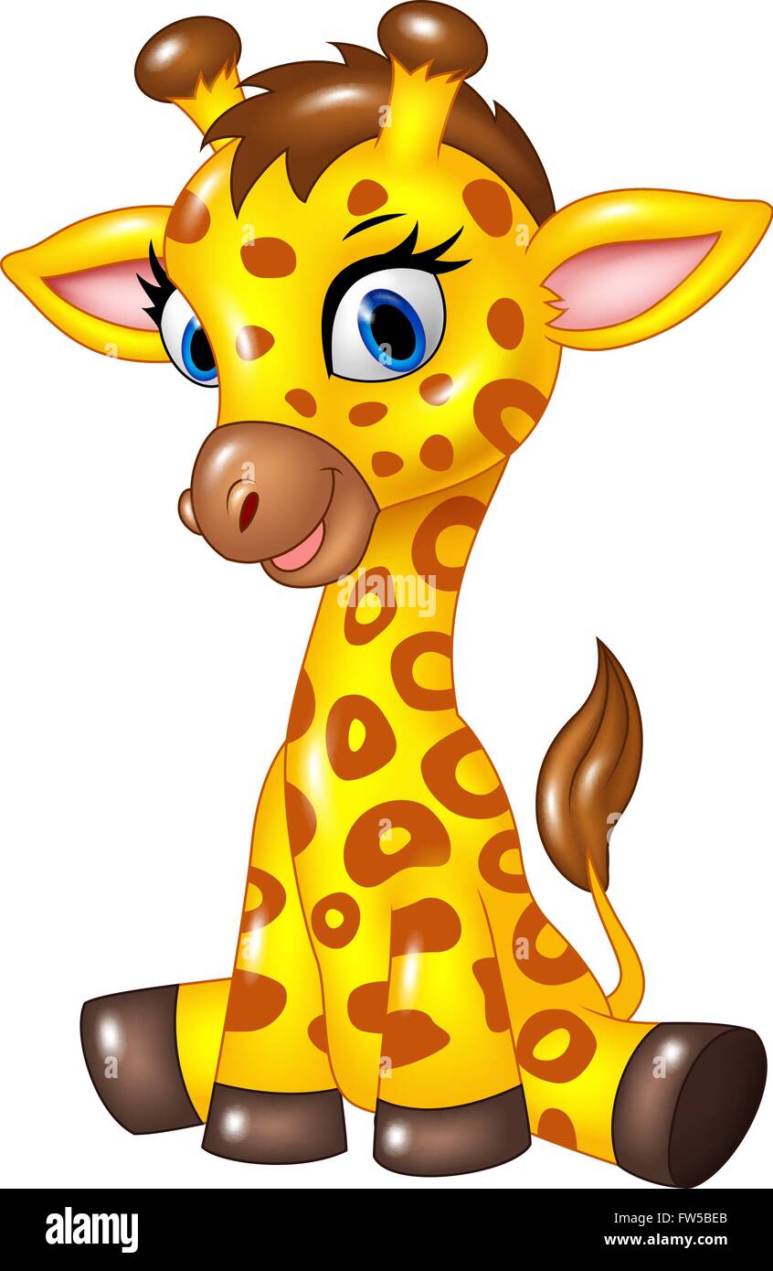 Adorable Bebe Girafe Assis Isole Sur Fond Blanc Image Vectorielle Stock Alamy