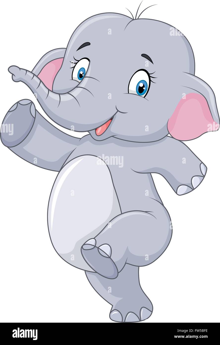 Cute Cartoon cartoon happy elephant isolé sur fond blanc Illustration de Vecteur