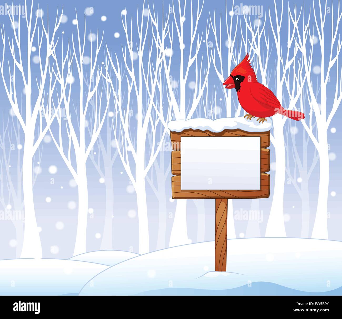 Caricature sur l'oiseau cardinal signe vierge avec arrière-plan hiver Illustration de Vecteur