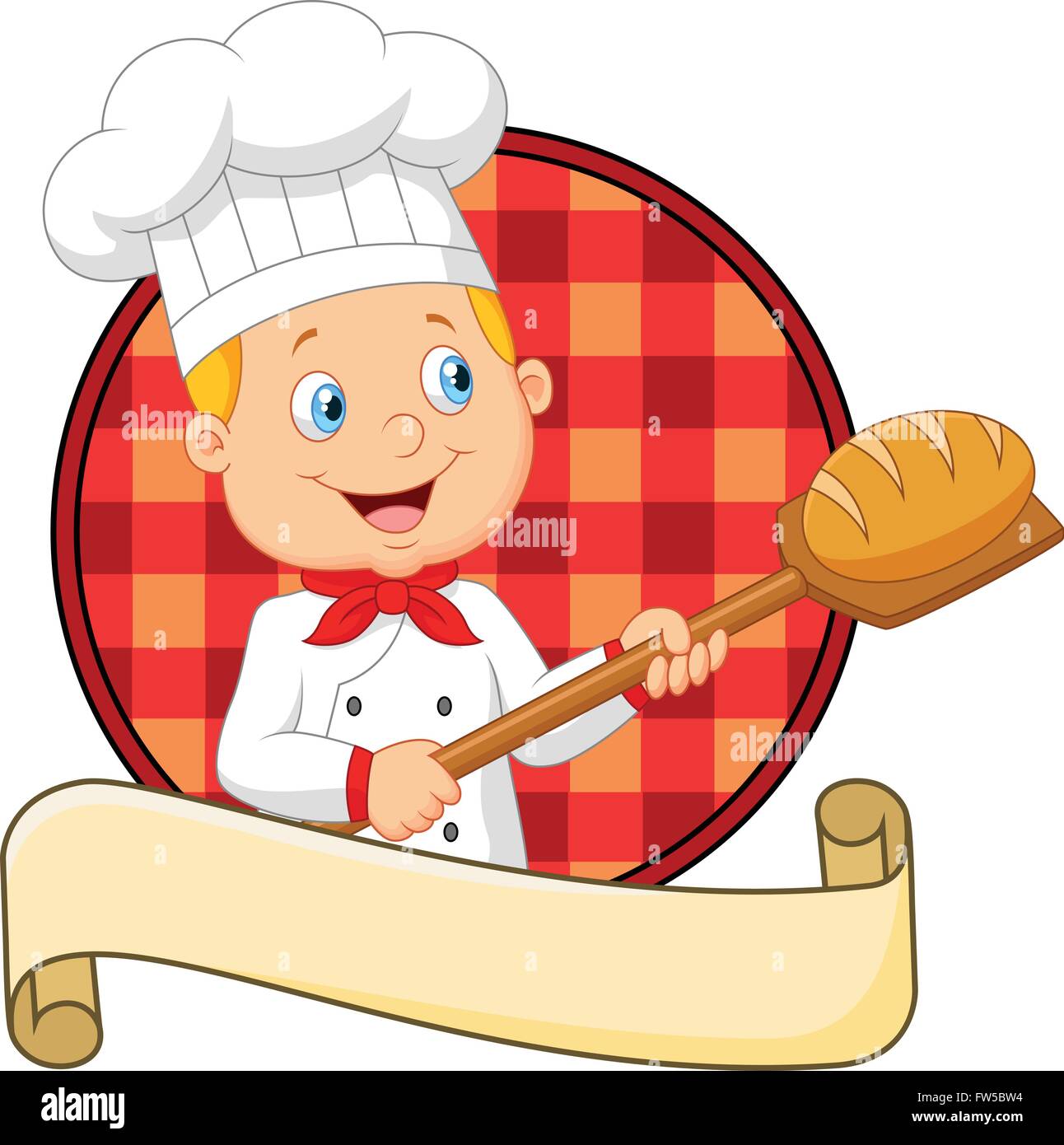 Cartoon baker holding peel boulangerie pain avec l'outil Illustration de Vecteur