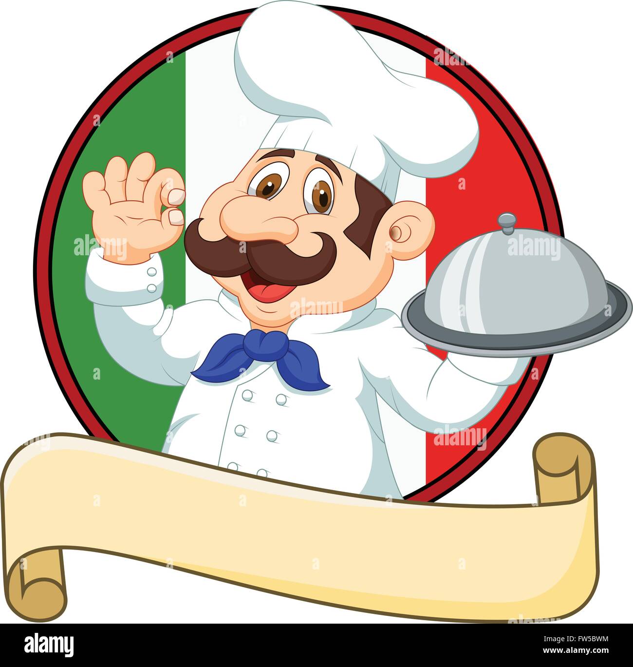 Funny Cartoon cartoon Chef Italien holding plateau avec ok sign Image  Vectorielle Stock - Alamy