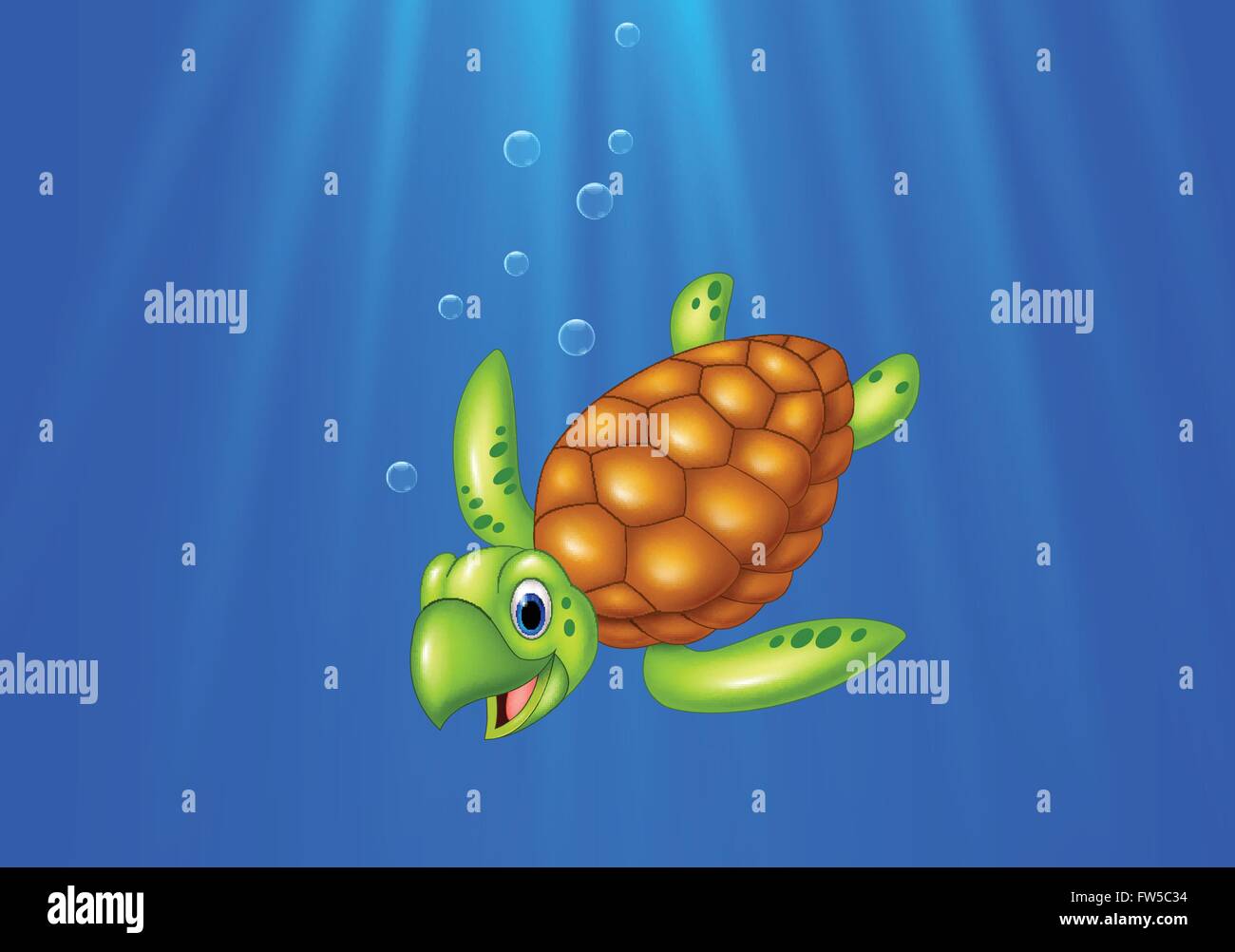Cartoon tortue de mer nager dans l'océan Illustration de Vecteur