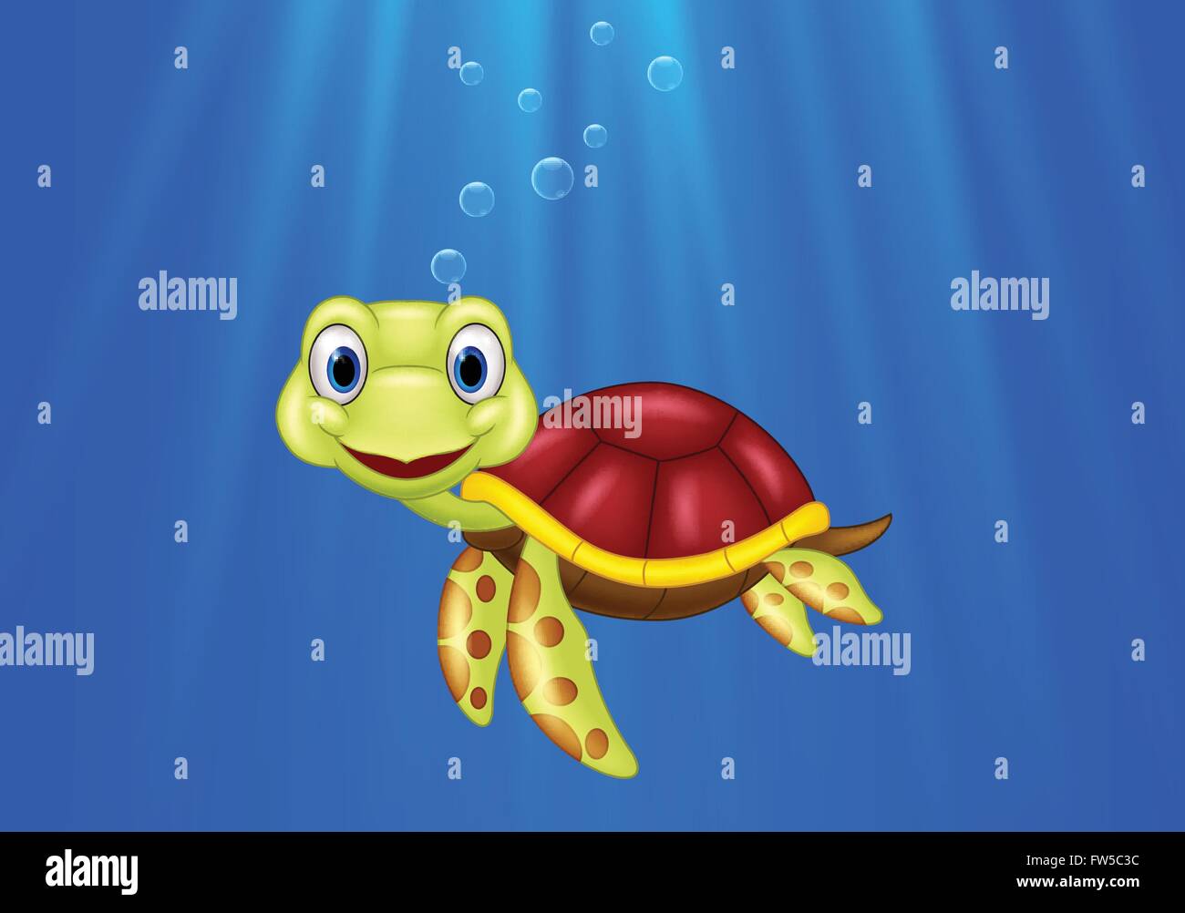 Cartoon tortue de mer nager dans l'océan Illustration de Vecteur