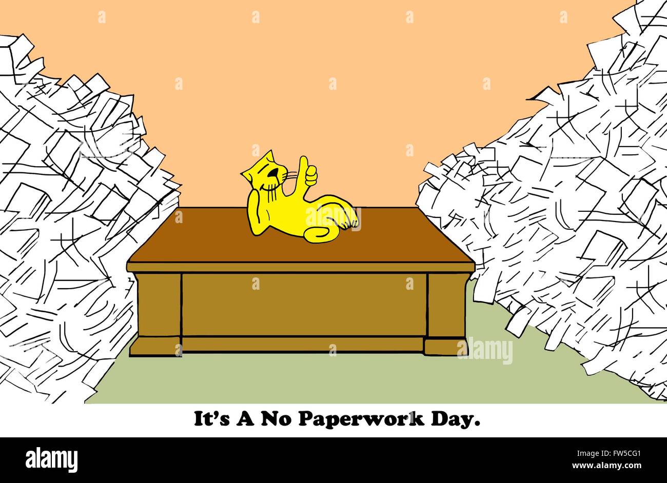 Caricature d'affaires au sujet d'éviter la paperasserie pour la journée. Banque D'Images