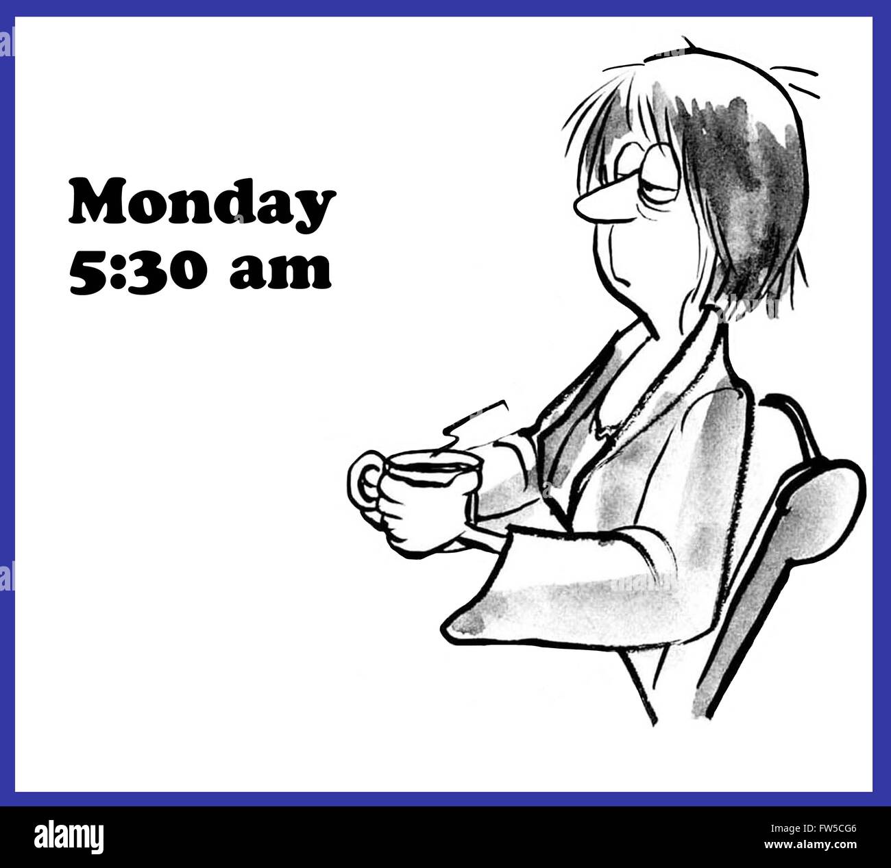 Caricature d'affaires à propos de lundi matin. Banque D'Images