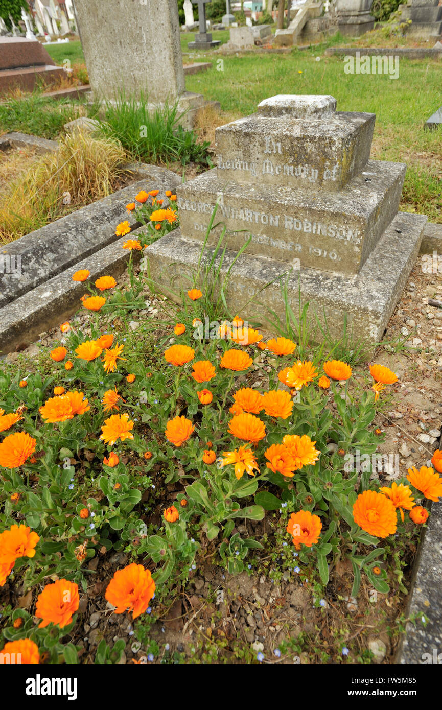 La tombe dans le cimetière Highland Road, Southsea, Portsmouth, de George Wharton Robinson avec sa femme, Ellen (Nelly) Ternan, l'amour de l'écrivain Charles Dickens, à partir de 1857. Après la mort de Dickens en 1870 ils se sont mariés , et s'installe à Portsmouth après leur école n'avait pas réussi à Margate. Ils partagent cette tombe. Banque D'Images