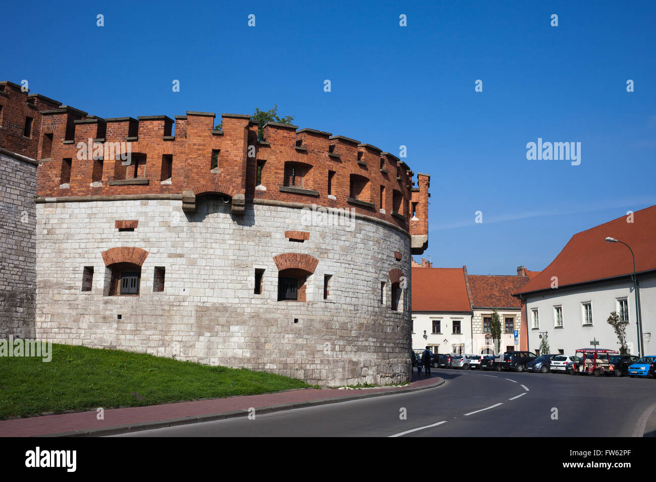 La Pologne, la ville de Cracovie (Cracovie), la vieille ville, le château de Wawel, projection murale bastion semi-circulaire Banque D'Images