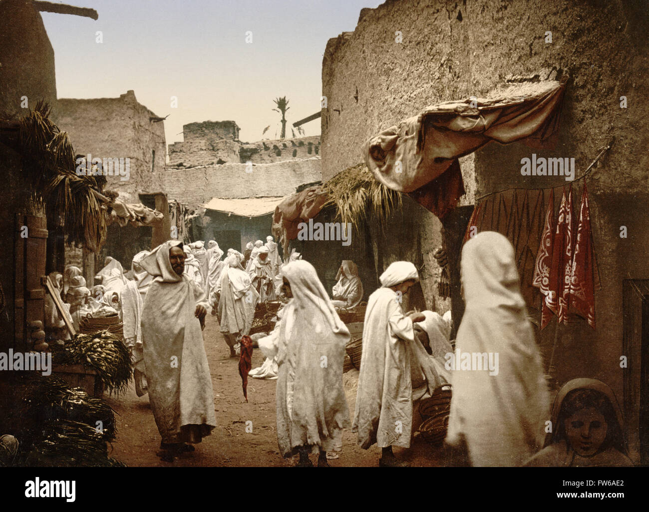 Scène de marché, Sidi Okba, Algérie, impression Photochrome, vers 1900 Banque D'Images