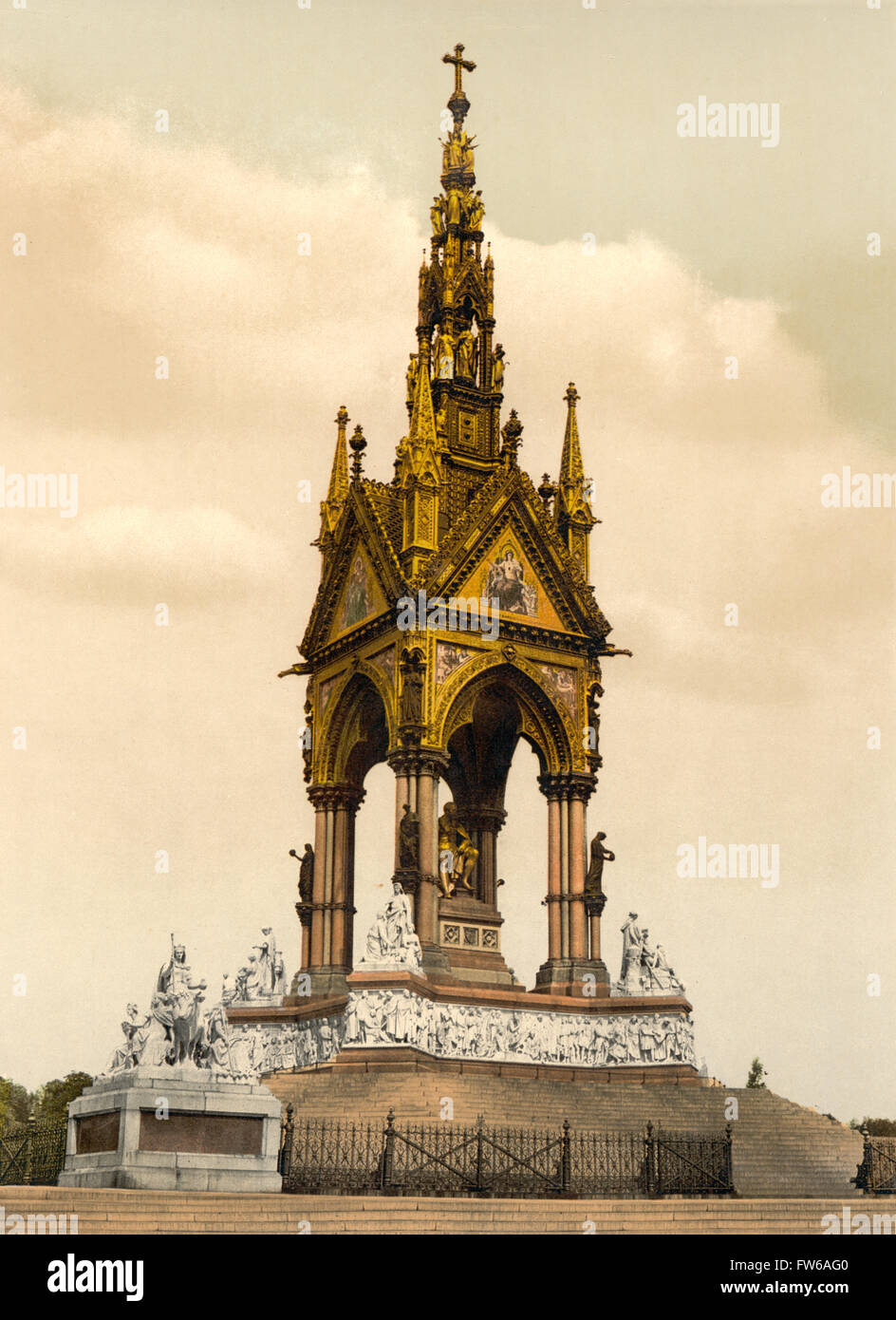 Albert Memorial, Londres, Angleterre, vers 1900, Impression Photochrome Banque D'Images