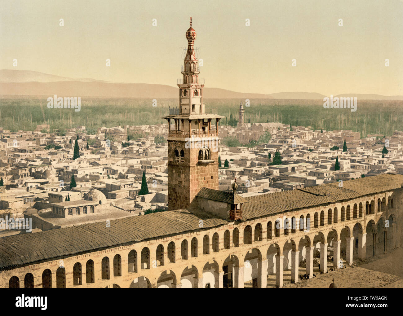 Vue générale et le minaret de la fiancée, la Mosquée des Omeyyades, Damas, Syrie, Photchrom Imprimer, vers 1900 Banque D'Images