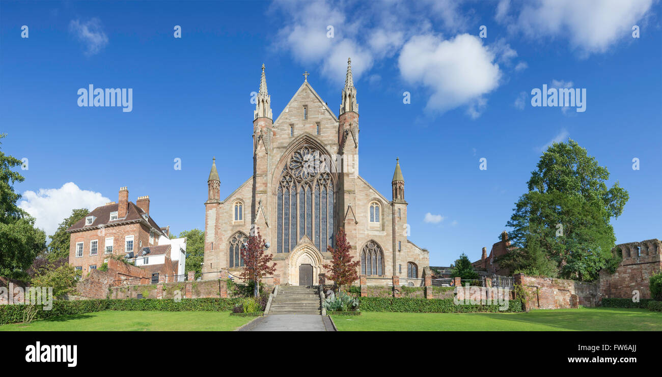 Panorama de la cathédrale de Worcester, Worcester, Worcestershire, Angleterre, RU Banque D'Images