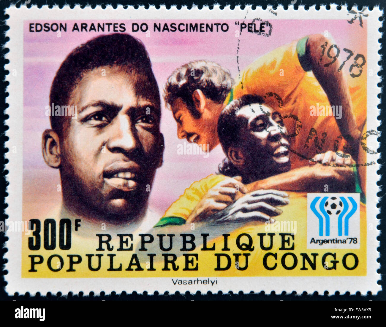 CONGO - circa 1978 : timbres en Congo dédié à la Coupe du Monde en Argentine 1978, spectacles, Edson Arantes do Nascimento Pele Banque D'Images