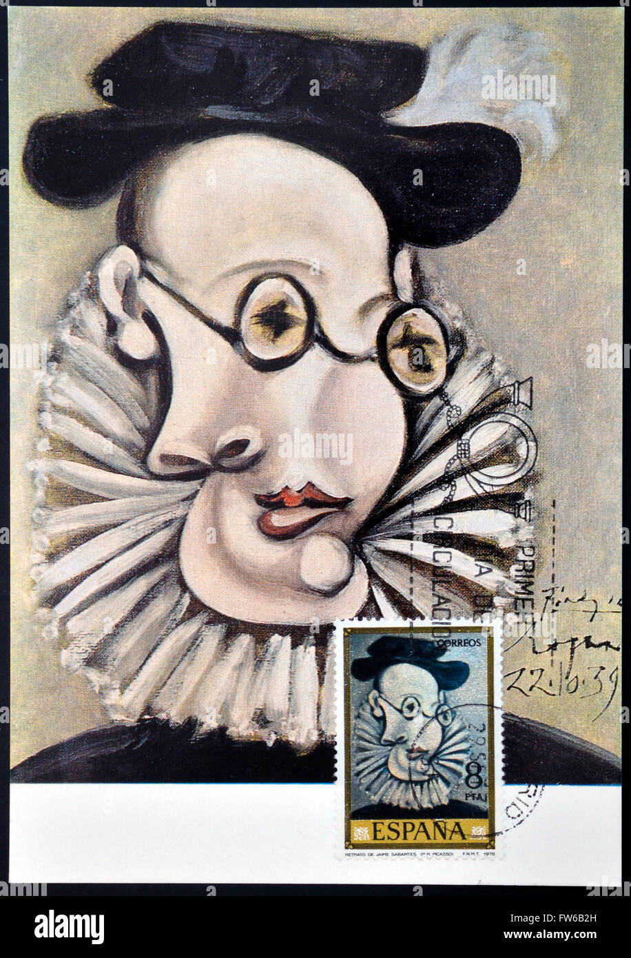 Espagne - circa 1978 : timbre imprimé en Espagne montre la peinture 'Portrait de Jaime Sabartes" de Pablo Picasso, vers 1978 Banque D'Images