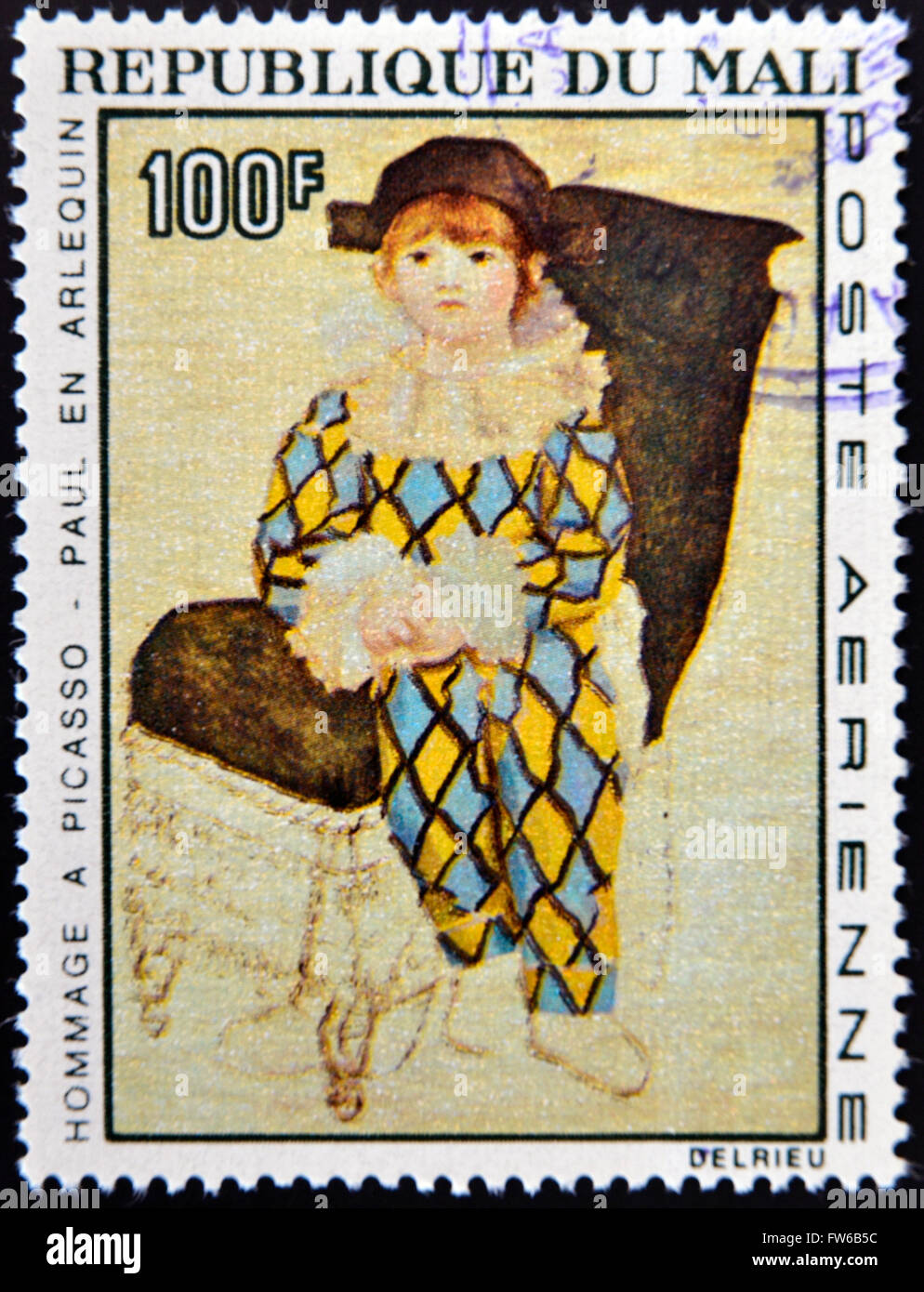 MALI - circa 1967 : timbre imprimé au Mali montre le travail 'Paul l' arlequin de Pablo Picasso, vers 1967 Banque D'Images