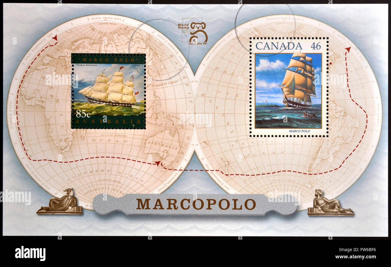 CANADA - VERS 1999 : timbres en Canada, montre Voilier Marco Polo, vers 1999 Banque D'Images