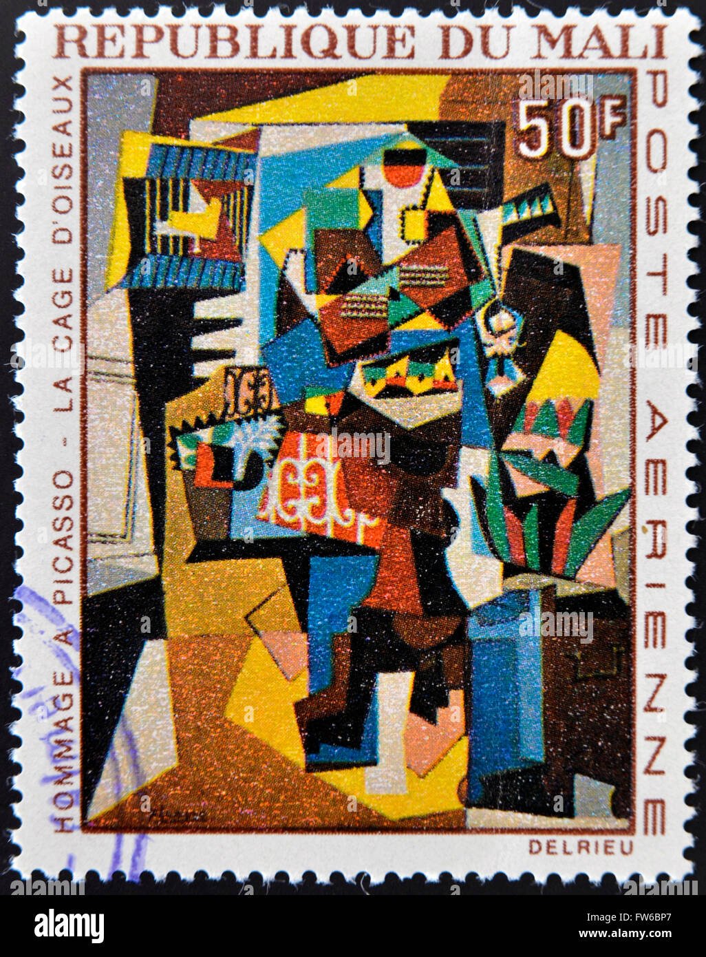 MALI - circa 1967 : timbre imprimé au Mali montre le travail ' Les cages d'oiseaux' de Pablo Picasso, vers 1967 Banque D'Images