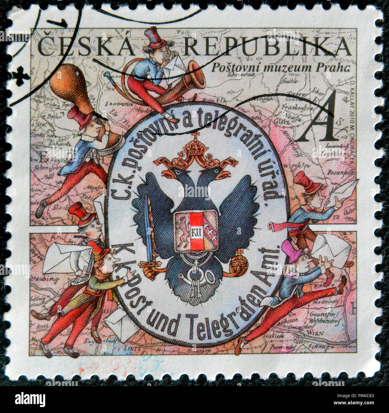 République tchèque - circa 2010 : timbre imprimé en République tchèque montre la carte de l'écran du bureau de poste, vers 2010 Banque D'Images