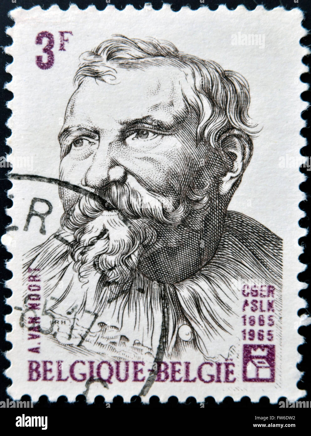 Belgique - VERS 1965 : un timbre imprimé en Belgique montre Adam van Noort, peintre et dessinateur Flamand, vers 1965 Banque D'Images