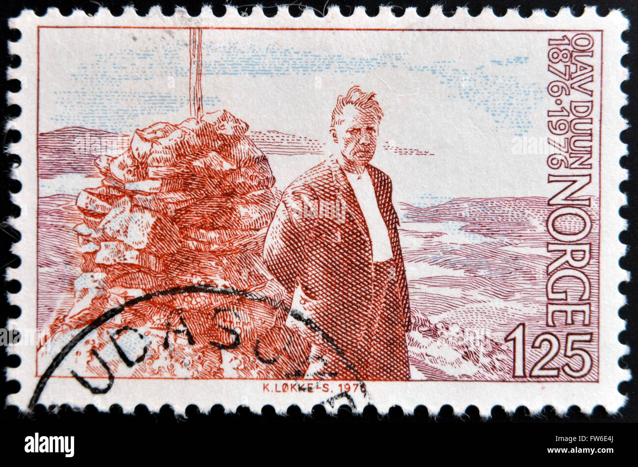 Norvège - circa 1976 : timbre imprimé en Norvège montre Duun Olav, romancier, vers 1976 Banque D'Images