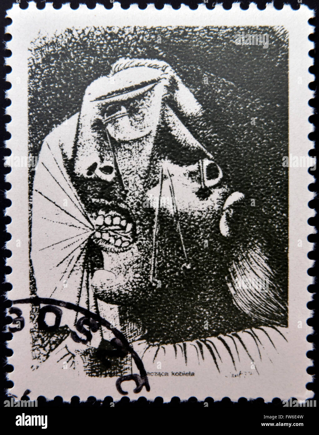 Pologne - circa 1981 : timbre imprimé en Pologne montre une femme pleurer de Pablo Picasso, vers 1981 Banque D'Images